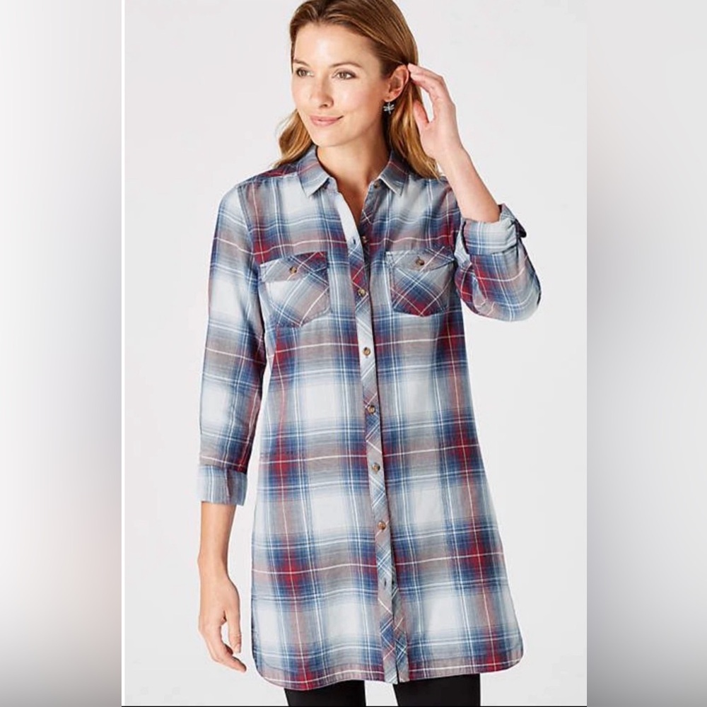J.Jill Indigo Pleid Tunic with Pockets Size M